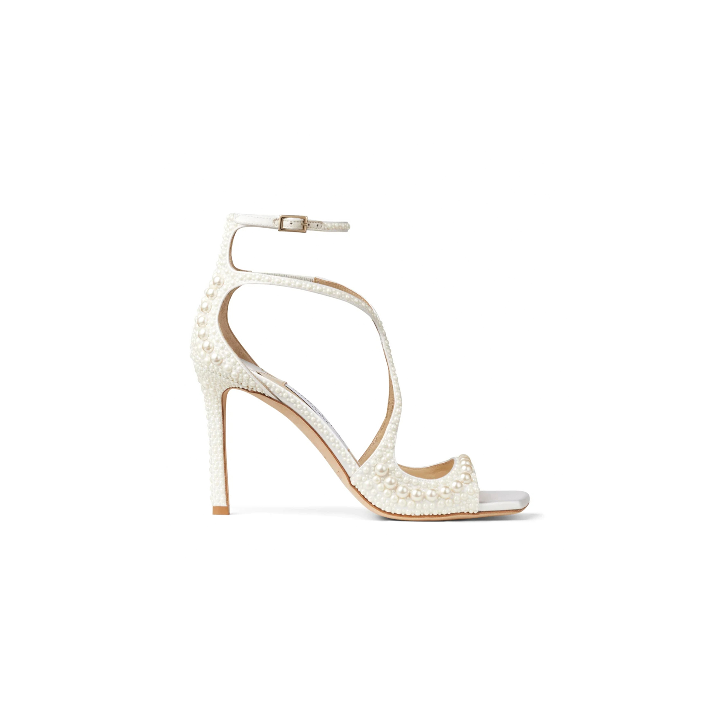 Ji*y Ch* azia 95 white satin sandals with all-over pearls azia95woz_s